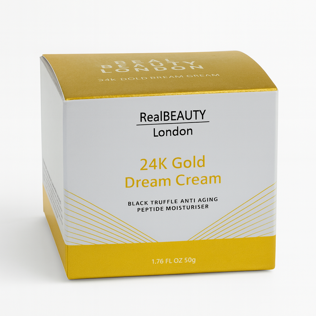 RealBEAUTY London 24K Gold Dream Cream packaging on a white background
