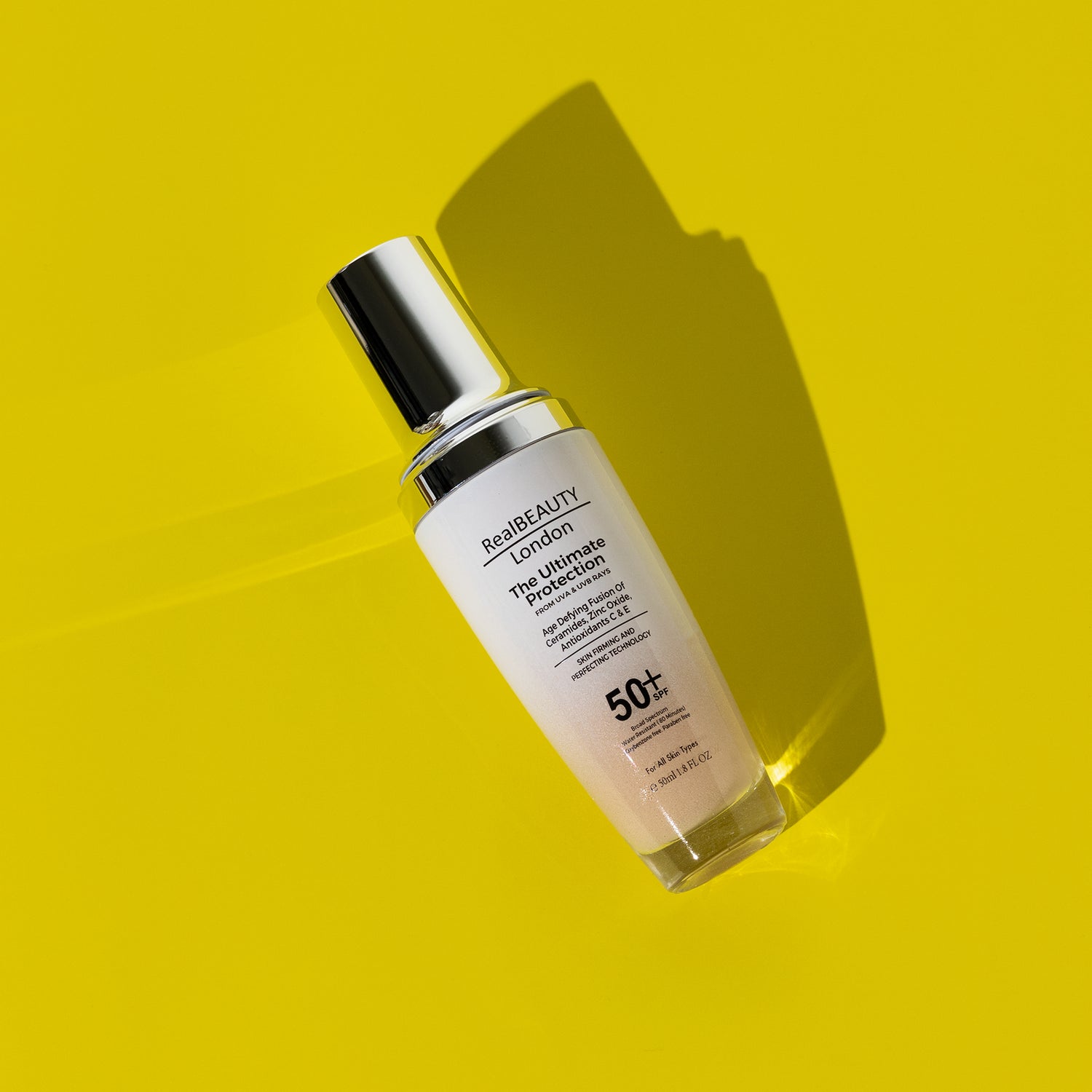 100ml SPF 50 on a yellow background | Real Beauty London