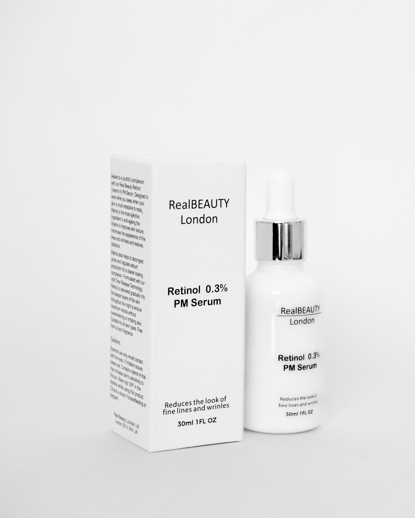 Retinol Serum Box and Bottle Side-on | Real Beauty London