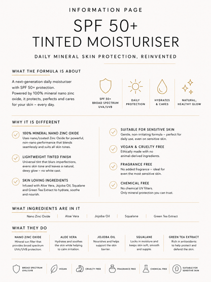 PRE ORDER 1 AUGUST - Tinted SPF 50 Moisturiser - Mineral Based - UVA/UVB Protection