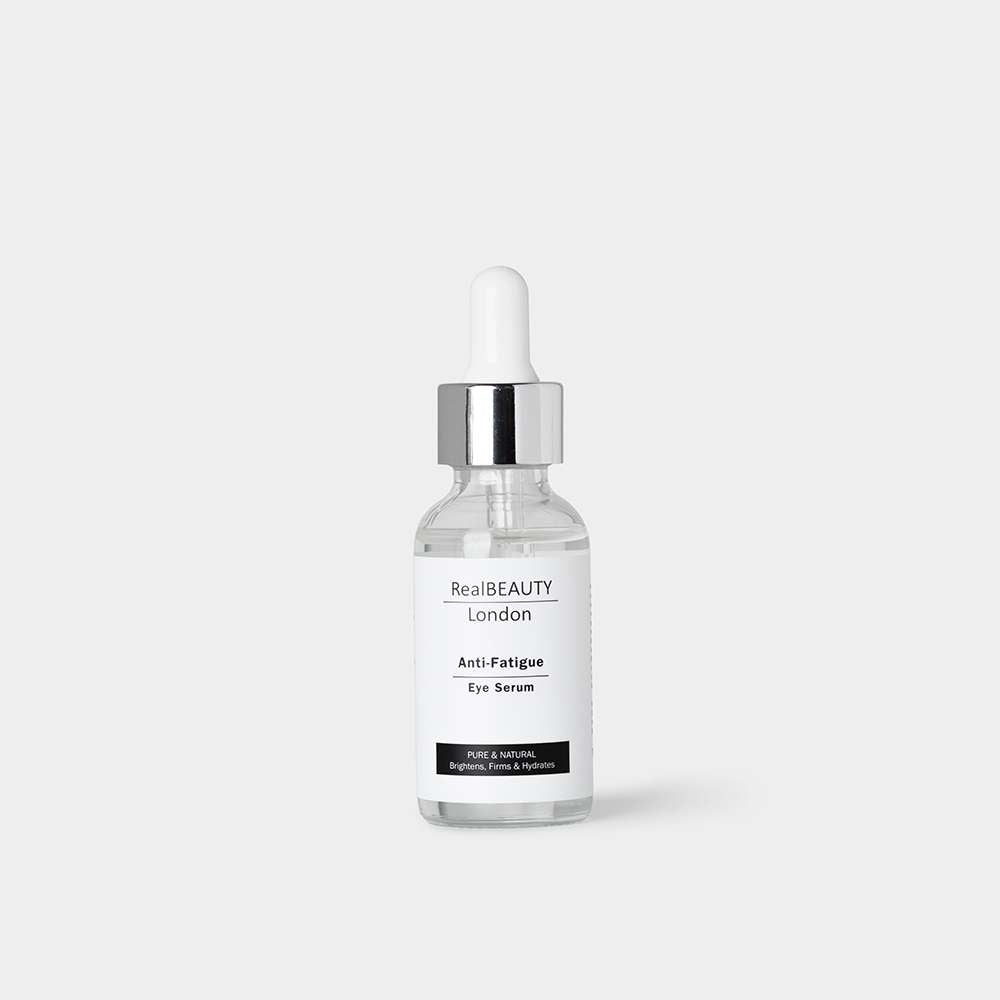 Pipette bottle RealBEAUTY London Anti-Fatigue Eye Serum on a white background