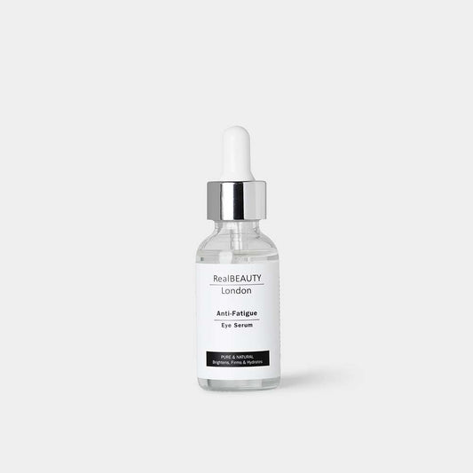 Pipette bottle RealBEAUTY London Anti-Fatigue Eye Serum on a white background