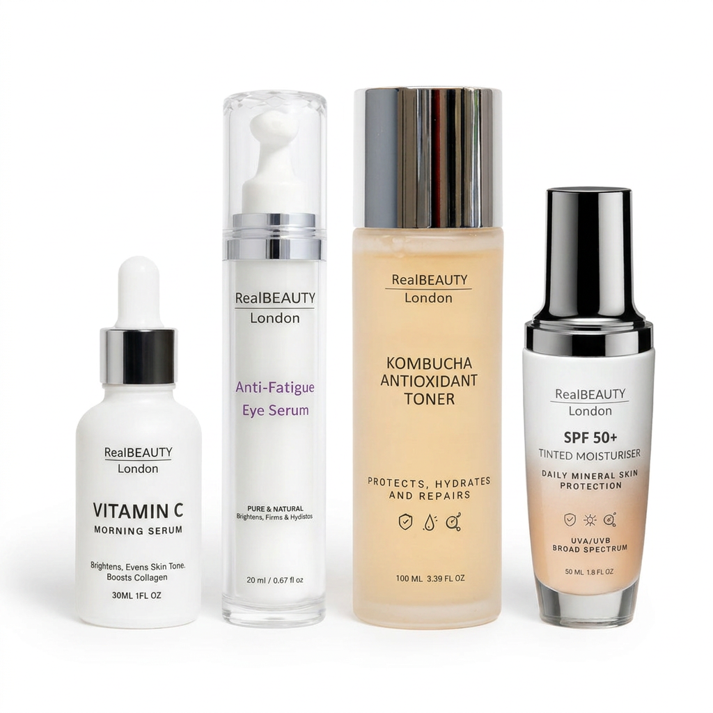 Morning Routine Bundle - SPF 50, Vitamin C serum, Kombucha Toner, Anti Fatigue Eye serum
